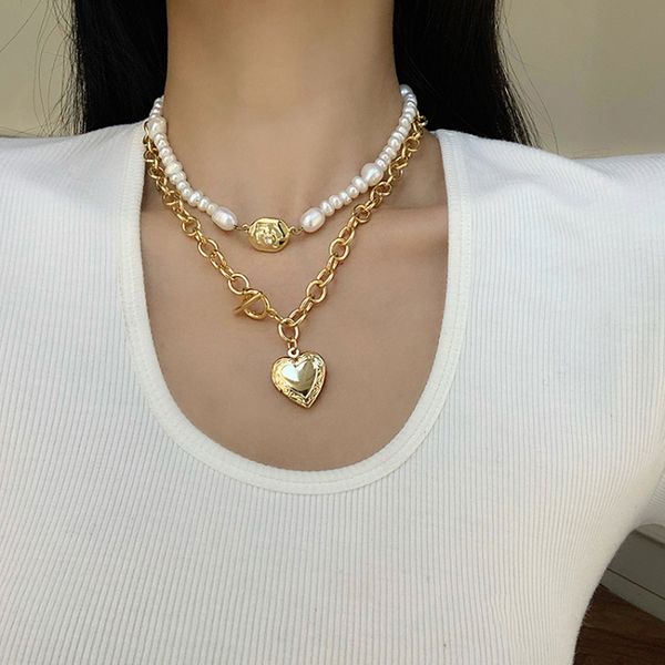 

peri'sbox baroque natural freshwater pearl necklaces beaded pearl necklaces for women vintage gold circle charm choker necklace, Golden;silver