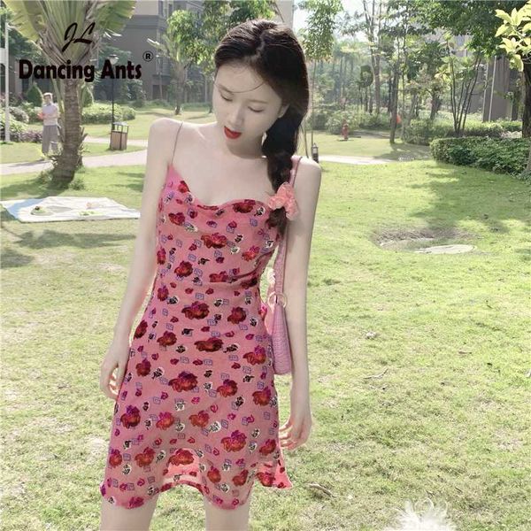 

woman a-line halter dress deep v-neck short summer dresses korean vintage floral-printed female vestidos 2020 new fashion, Black;gray