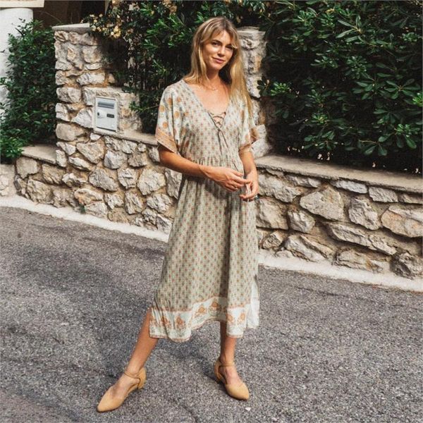 

sunflower chic midi dress women summer clothes short sleeve v neck dresses 2020 boho print beach party vintage hippie dress, White;black