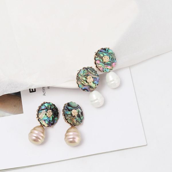 

elegant pearls abalone shell fashion sweet cute earring stud, wholesale earring geometric trendy popular, Golden;silver
