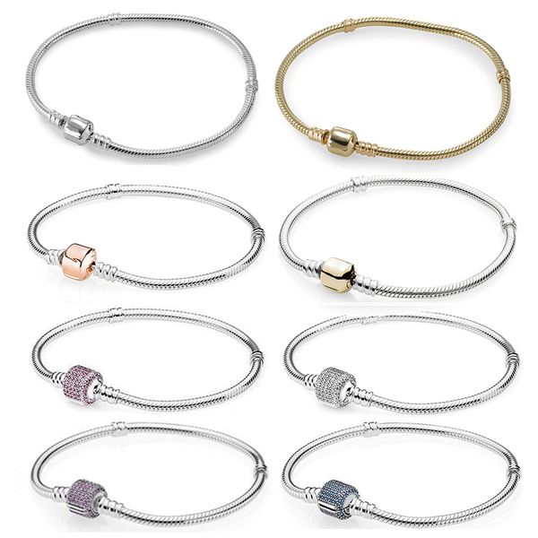 

100% 925 sterling silver genuine moments gold clasp bracelet bracelet with rose clasp signature temperament fashion, Golden;silver