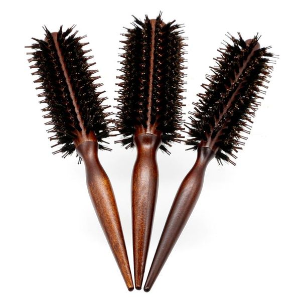 

anti static wood boar bristle hair round brush hairdresser styling teasing brush for hair curly comb 3 sizes to choose, Silver