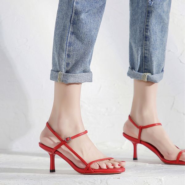 

wetkiss drop shipping plus size 43 t-strap fancy red black white leather summer sandals women shoes high heel sandals for ladies