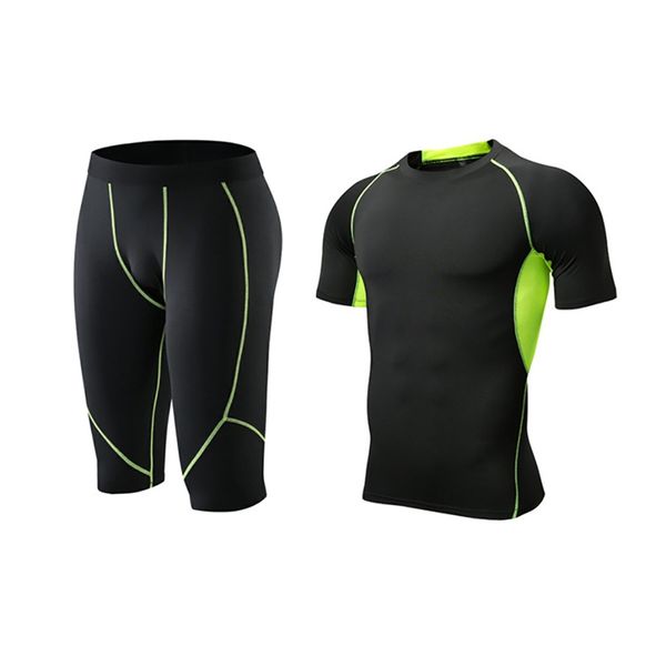 

man t-shirt + shorts super light breathable quick-drying sweat short sleeve leg pants shorts sports tight set, Black;blue