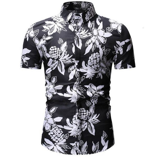 

men's dresses men's shirts slim fit ethnic flower sleeves short dresses fashion in spring and summer of 2019, White;black