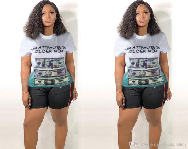 

sleeve fashion feamle clothing plus size casual apparel womens summer designer dollars print tshirts crew neck short, White