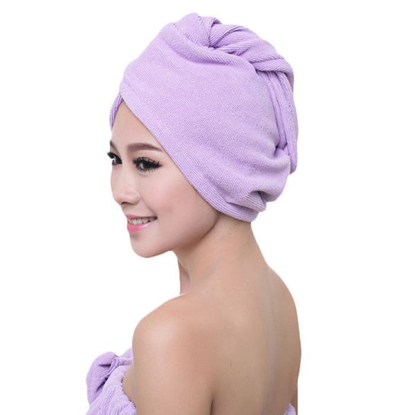 

fashion coral velvet dry hair bath towel microfiber quick drying turban super absorbent women hair cap wrap with button thicken