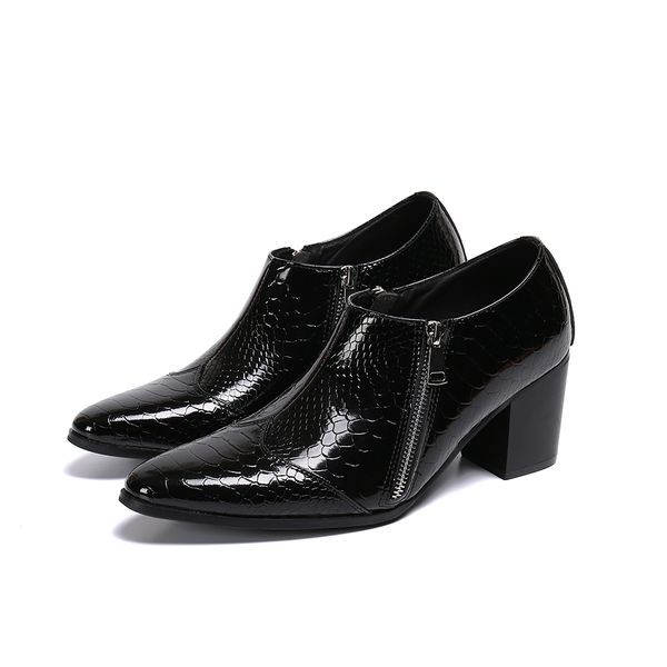 

personality high heel men party leather shoes plus size genuine leather men shoes stage dance increase height male dress sho, Black