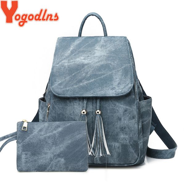 

fashion 2pcs set bag women leather backpack school knapsack for teenage girls female tassel rucksack bolsas mochilas
