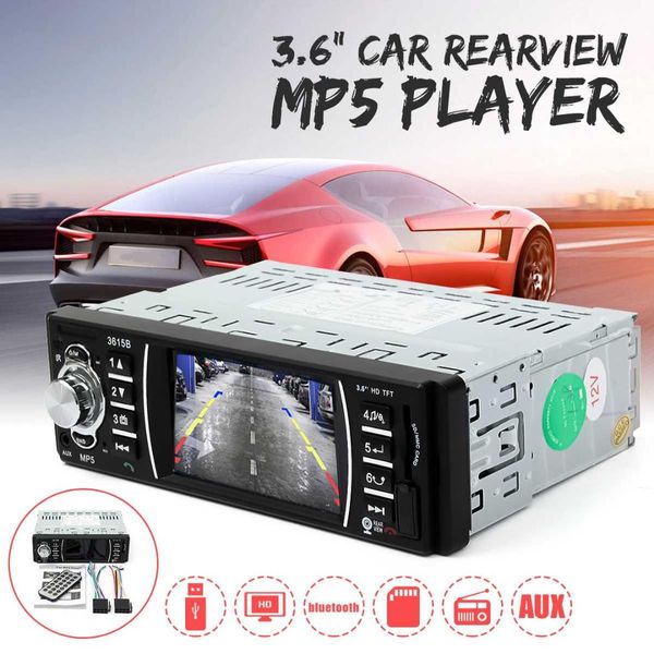 

3.6" car radio bluetooth audio stereo usb sd aux fm mp3 mp4 mp5 player support remote control rear view reverse camera