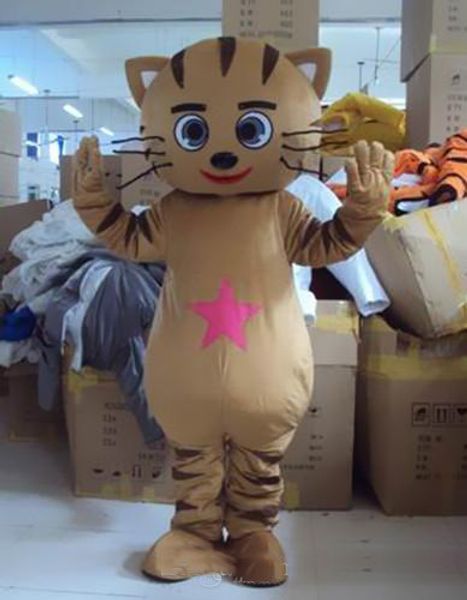 

2019 cute cat mascot costume size brown kitty mascots xmas party dress, Red;yellow