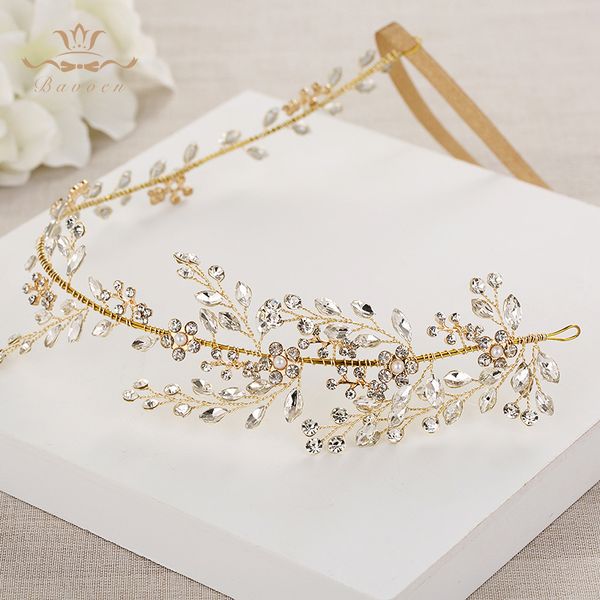 

wedding handmade gold hairbands brides korean soft rhinestone tiara headwear crystal hair jewelry j190701, Golden;white