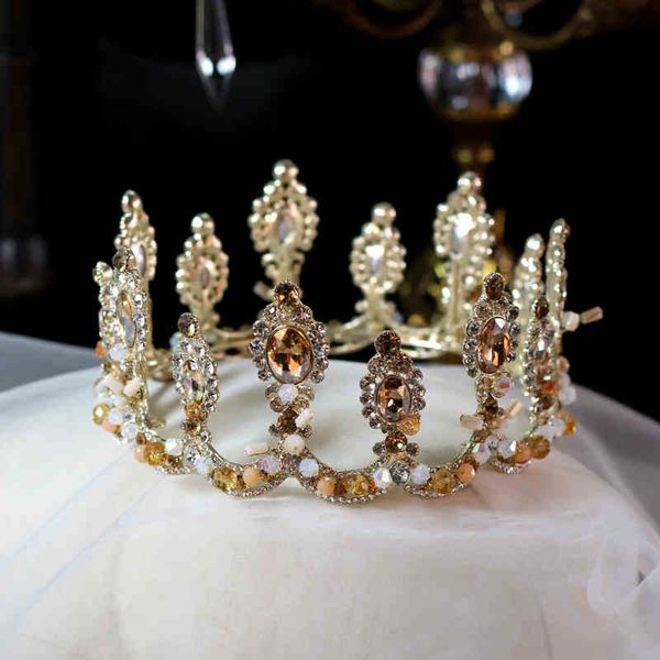

amanda novias baroque crown bridal headdress princess wedding headwear atmosphere queen crown wedding birthday gift, Golden;white
