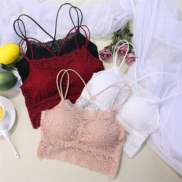 

bras 1pcs fashion female lace strap wrapped chest shirt underwear for women bralette bra, Red;black