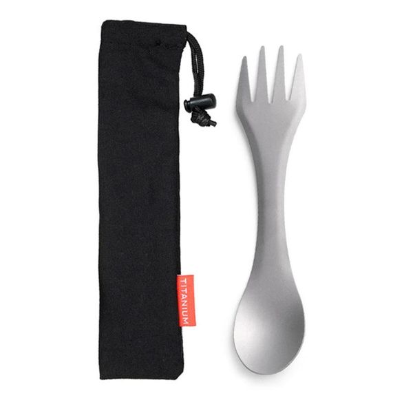 

camp kitchen ultralight titanium spoon fork 2-in-1 spork picnic travel camping tableware outdoor