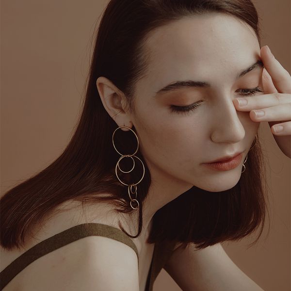 

fashionable personality multi-layer size circle metal tassel earrings long style temperament show thin face ring earrings, Silver