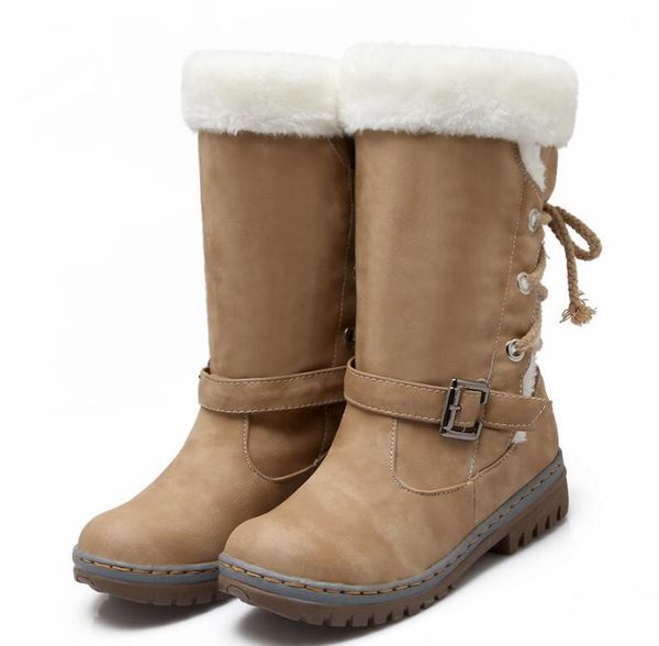 

sapato feminino women boots mid-calf chunky low heels autumn winter snow warm shoes woman gladiator booties chaussure ta1161, Black