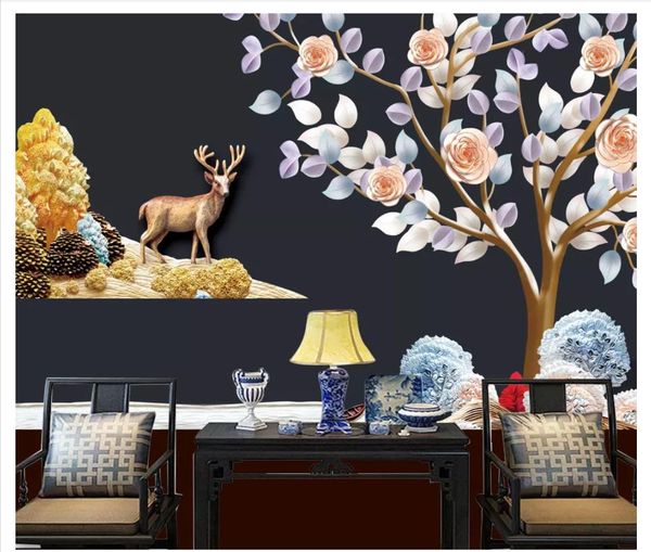 

papel de parede custom 3d p murals wall paper embossed three-dimensional modern simple elk european porch decorative background wall