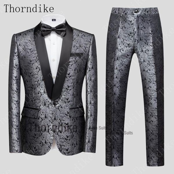 

thorndike new arrival costume homme one button jacket leaves pattern men suits for dance competition prom dinner (jacket+pants, White;black