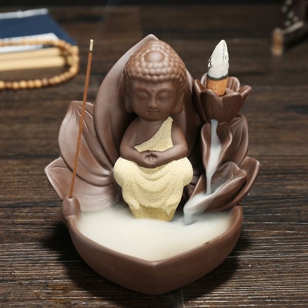 

backflow incense furnace ceramic lotus buddha creative small purple sand furnace ornament sandalwood incense furnace+ 30 cones