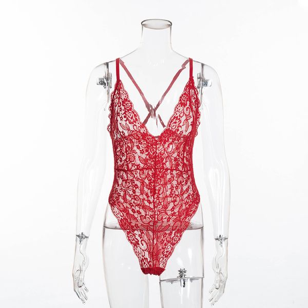 

women's clothing europe america stitching deep v lace shirt jumpsuit 2019 new strap lingerie appeal underwear suit, Black;white