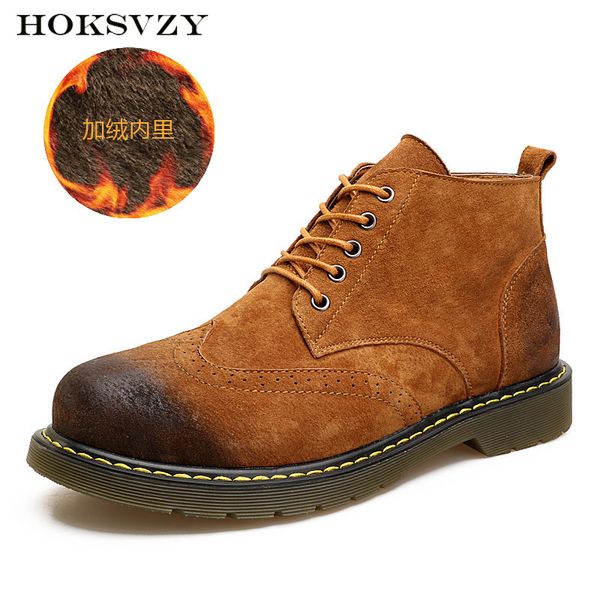 

hokszvy man women leather casual shoes autumn winter boots men's non-slip warm leather boots high hair clk-1460, Black