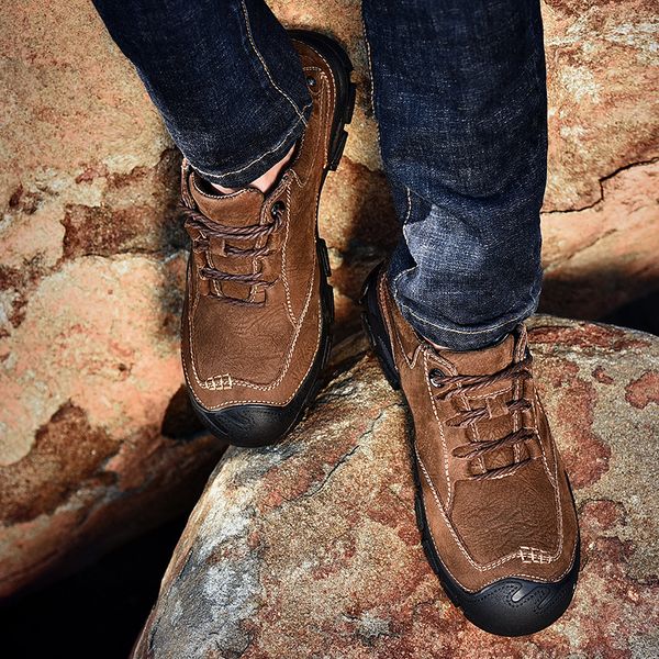 

leather hiking shoes wear-resistant outdoor sport men shoes lace-up mens climbing trekking hunting sneakers mens hiking boots