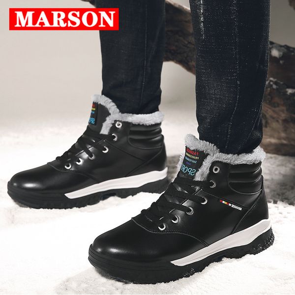 

marson men snow boots outdoors sneakers 2019 winter casual male cotton warm shoes hiking help comfortable plus size men's shoes, Black