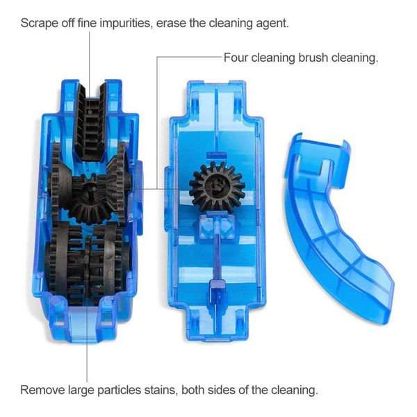 

bicycle chain cleaners, brushes and toothbrushes, fast, clean tools for all types of bicycle chain cleaning, blue, black
