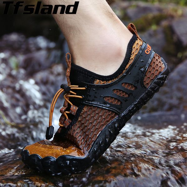 

tfsland water shoes men flat slippers new breathable aqua shoes hole mesh non-slip wading hiking sneakers men beach