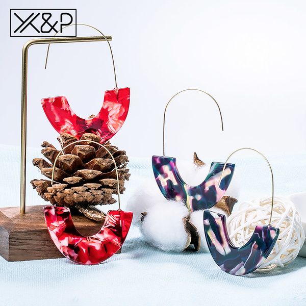 

x&p korean acrylic big gold drop earrings for women fashion vintage statement large semi-circle hanging earring 2019 jewelry, Silver