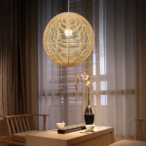 Wicker Rattan Ball Globe Sphere Shade Pendelleuchte Rustikale ländliche handgefertigte Hängelampe für Esszimmer E27 Edison-Glühbirne MYY