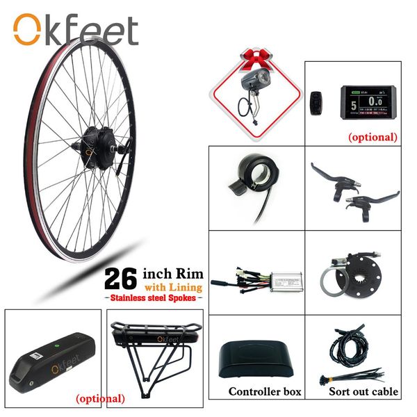 

okfeet e bike kit 20 26 28 inch 36v 250w front gear motor lcd 3 display electric bicycle conversion kit with battery
