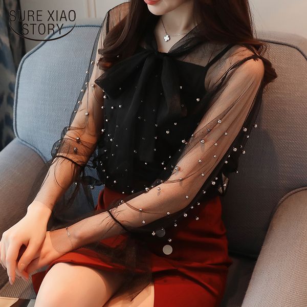 

new arrived 2018 spring blouse women lace shirt female long sleeved blouse chiffon shirt office lady fashion d475 30, White