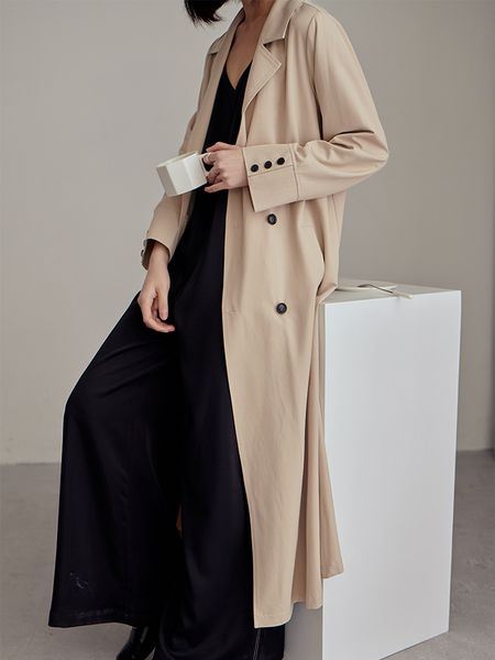

2019 new fashion women spring long trench coat double breasted side slit overknee windbreaker manteau femme streetwear, Tan;black