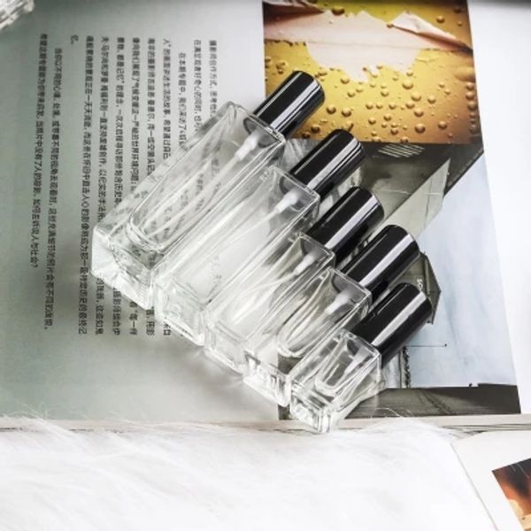 

5ml 10ml 20ml 30ml transparent thin glass spray bottle sample glass vials portable mini perfume atomizer gold silver black cap