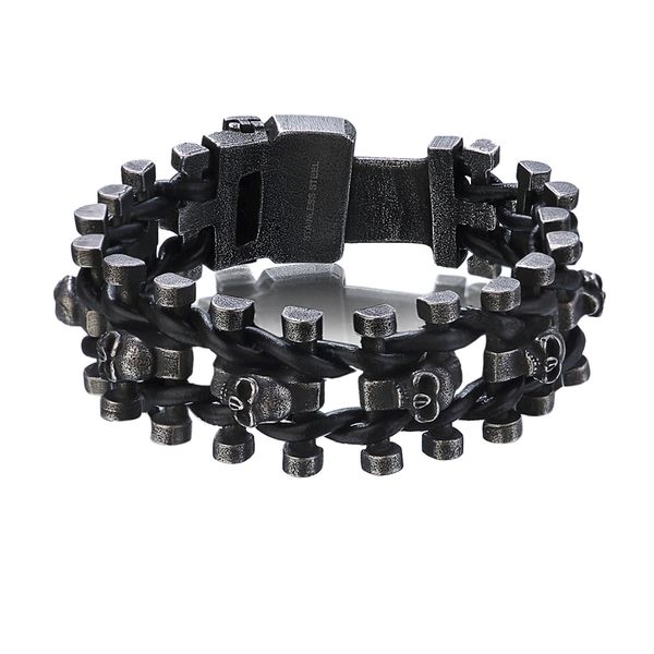 

retro black stainless steel skull men's bracelet for men punk rock chain leather bracelets hip-hop