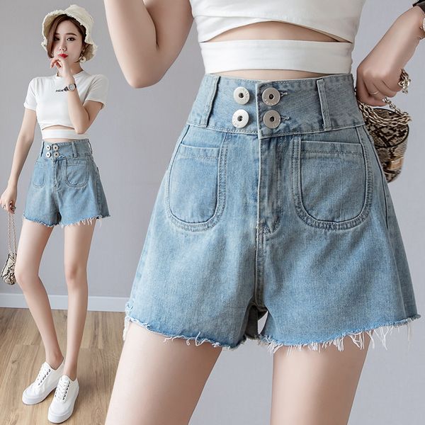 

high - waisted students are and cute denim shorts for women with wide legs summer baggy pants, Blue