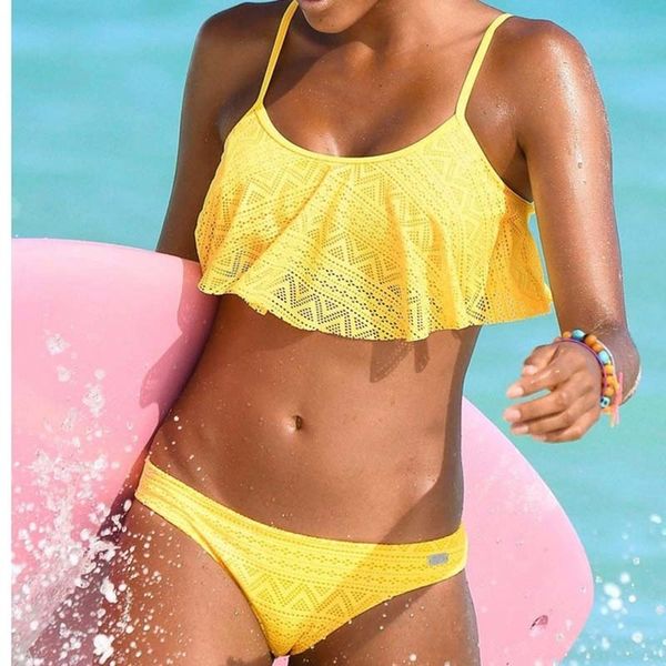 

swimsuits for women swimwear for women yellow mesh ruffle women swimwear push up swimsuit beach bikini bathing suit girls solid suit, White;black