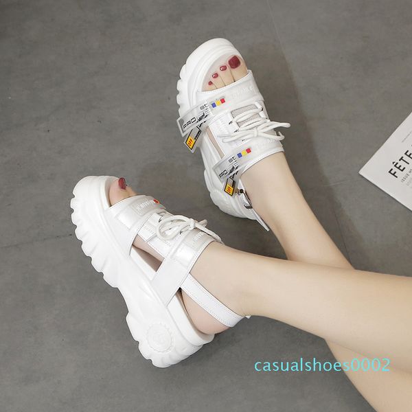 

2020 new women high platform sandals 8cm wedges chunky sole summer shoes woman beach casual shoes black white sandalias de mujer c02