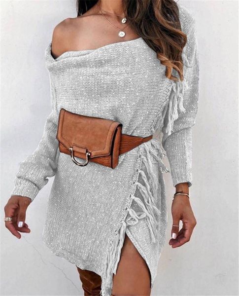 

womens dresses designer solid color tassel ladies dresses womens luxury slash neck clothing, Black;gray