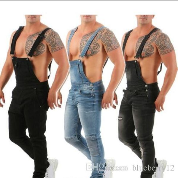 

2019 новый стиль мужские комбинезоны джинсы straight тонкий ремень джинсы европейский и американский стиль 3 цвета размер s-2xl, Blue