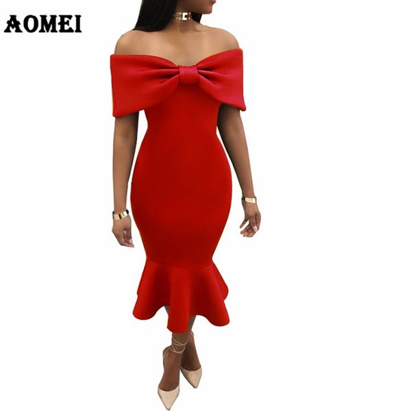 

african party dresses off shoulder bowtie fishtail party nightout evening tight club wear clothes robes femme summer, Black