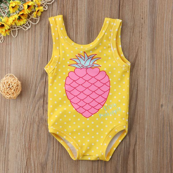 

2018 newborn toddler baby girls pineapple print swimwear yellow sleeveless o-neck cotton swimsuit bathing suit outfit 6m-4y, Blue