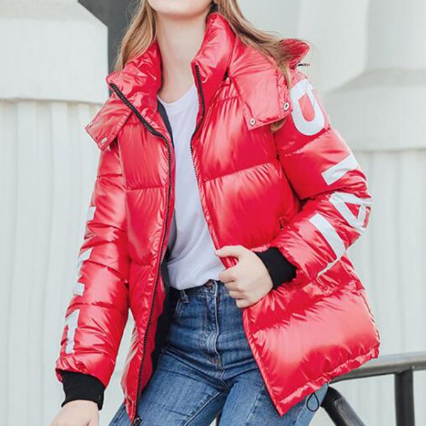 

глянцевого пальто хлопка женщин parka коротких пальто куртка 2019 новой мода толстого хлопка одежда сыпучего хлеб с капюшоном зима женщина s, Tan;black