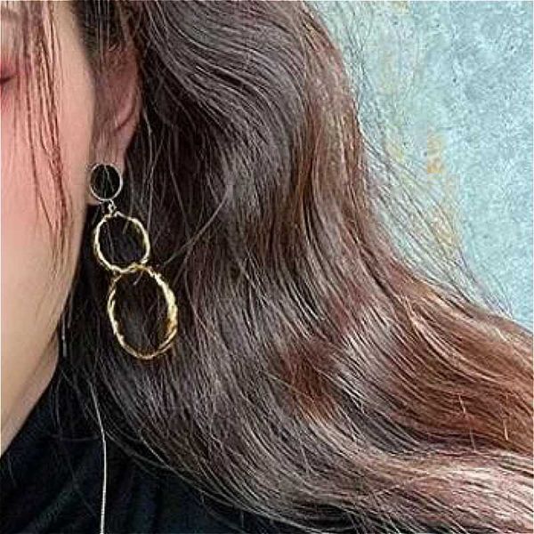 

fashion women earrings set double circle black bead pendant gold earring temperament wedding party jewelry accessories, Golden;silver