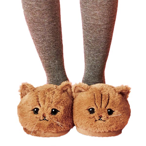 

millffy cute kids girls 3d big head realistic kitty cat womens plush fuzzy slippers ladies home slippers y200106, Black