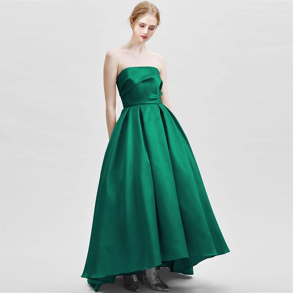 

anshirlisa women emerald green strapless vintage formal evening satin dress long high low elegant simple party prom ball gown, White;black