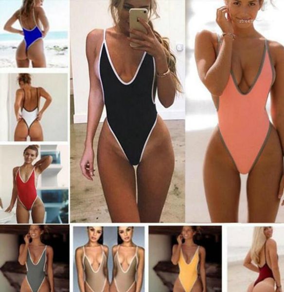 

piece swimwear solid color deep v neck womens designer bikinis summer ladies new swimwear female clothing womens one, White;black