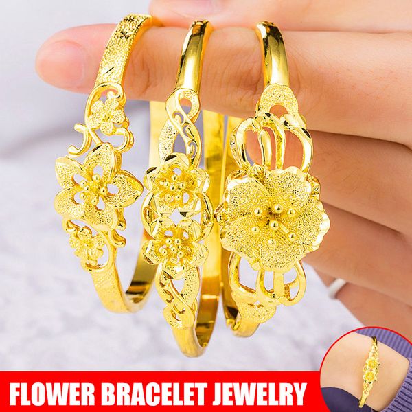 

имитация золота свадебные браслеты классический цветок резьба браслеты свадебные украшения аксессуары для женщин k2, Black